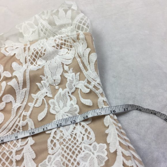 FASHION NOVA Strapless Sheath Dress XL Womans White Floral Lace Embroidered Mesh - Picture 9 of 15